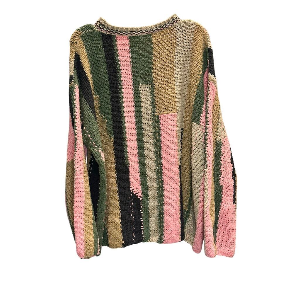 POL – Color Block Chunky Knit Sweater – Green/Beige/Pink – Size Small